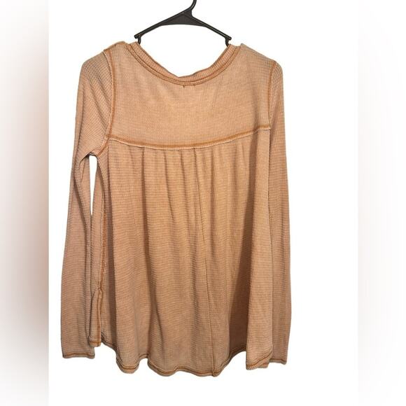 We the Free Orange Oversized Long Sleeve Waffle Knit Shirt Size Small - Picture 2 of 6